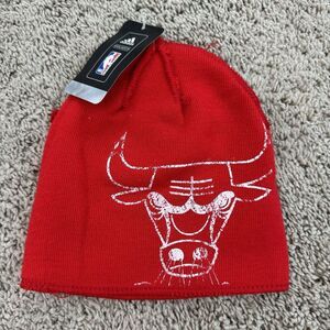 Chicago Bulls Adidas Beanie Red White Logo Reverse Inside Out‎ NBA Knit Hat Cap